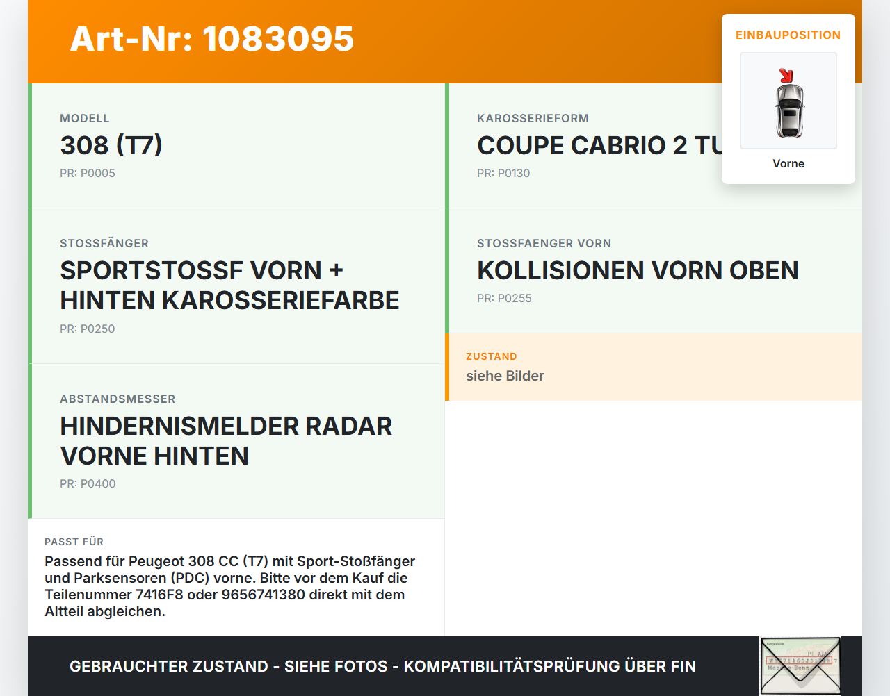 Peugeot 308 CC 07-11 Stoßstangenträger Stoßfängerträger Querträger Vorne Pos.2 Peugeot 308 CC 07-11 26.01.2011... Vorschau 3