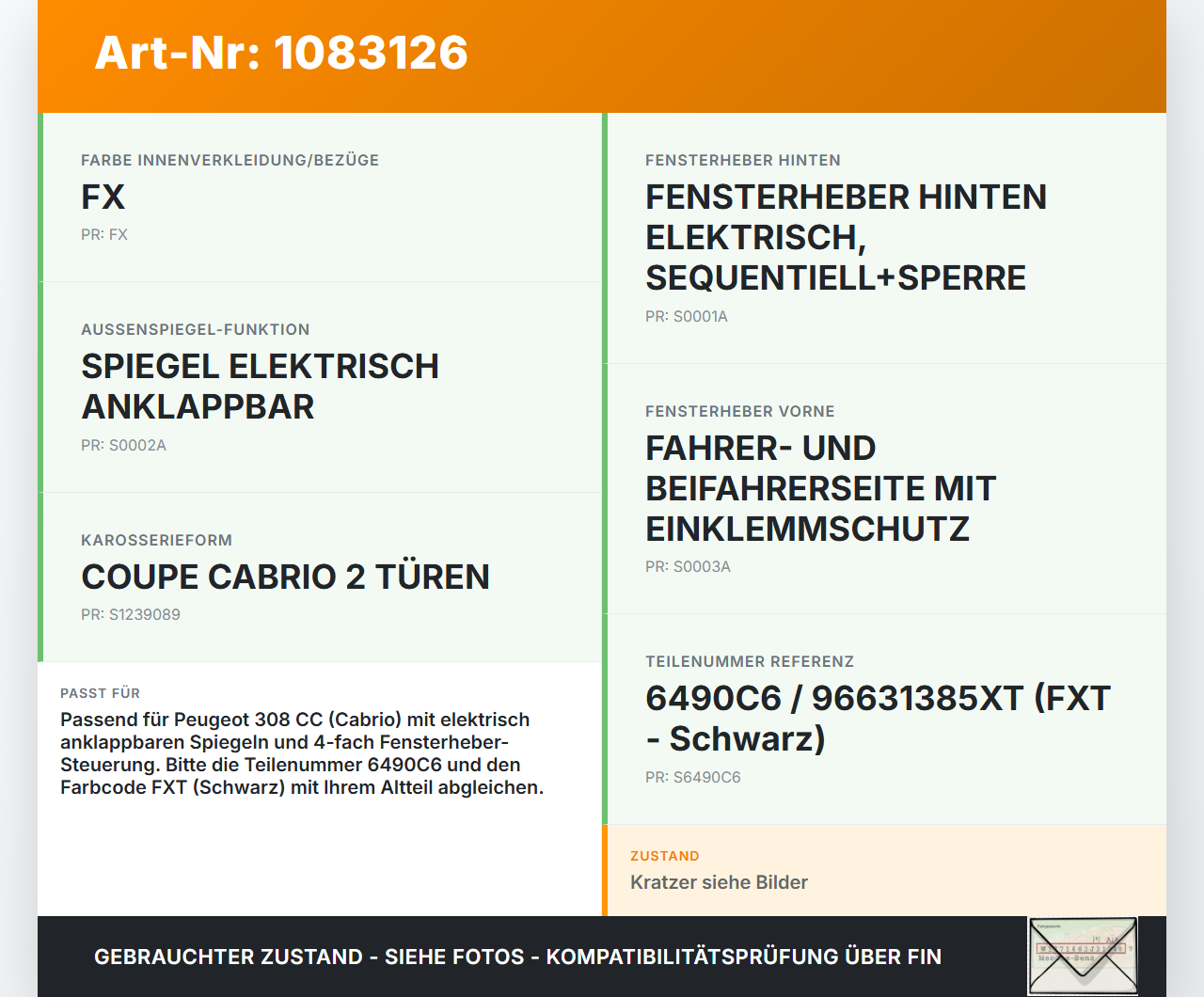 Peugeot 308 CC 07-11 Cabrio Fensterheberschalter Schalter Peugeot 308 CC 07-11 26.01.2011 6490C6 96631385XT gebraucht Vorschau 3