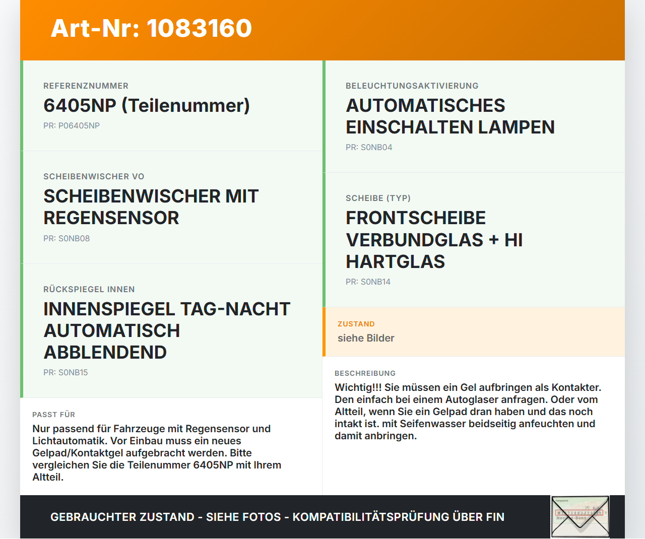 Peugeot 308 CC 07-11 Regensensor Lichtsensor Sensor Windschutzscheibe Peugeot 308 CC 07-11 26.01.2011 6405NP... Vorschau 3