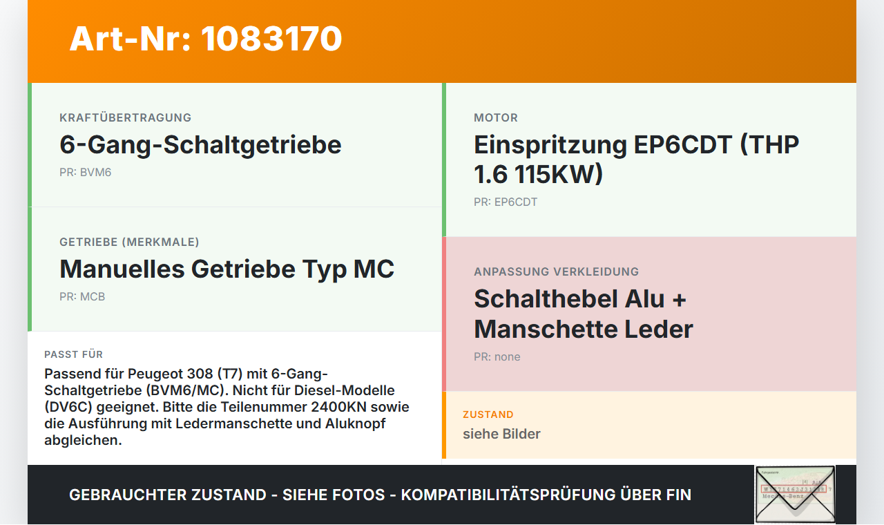 Peugeot 308 CC 07-11 THP 1,6 115KW Schaltkulisse Schalthebel 6G Peugeot 308 CC 07-11 26.01.2011 2400KN gebraucht Vorschau 3