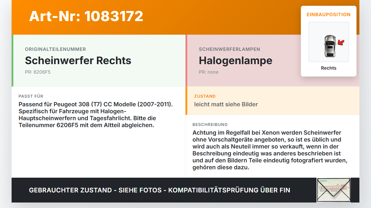 Peugeot 308 CC 07-11 Scheinwerfer Frontscheinwerfer Rechts orig. Peugeot 308 CC 07-11 26.01.2011 6206F5 5616248000... Vorschau 3