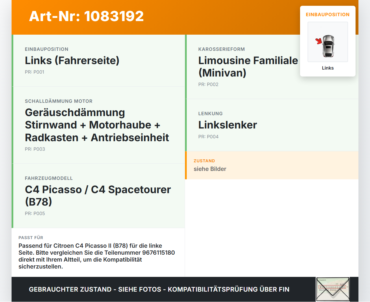 Citroen C4 Picasso II 13-16 Scharnier für Motorhaube Motorhaubenscharnier Links Citroen C4 Picasso II 13-16... Vorschau 3