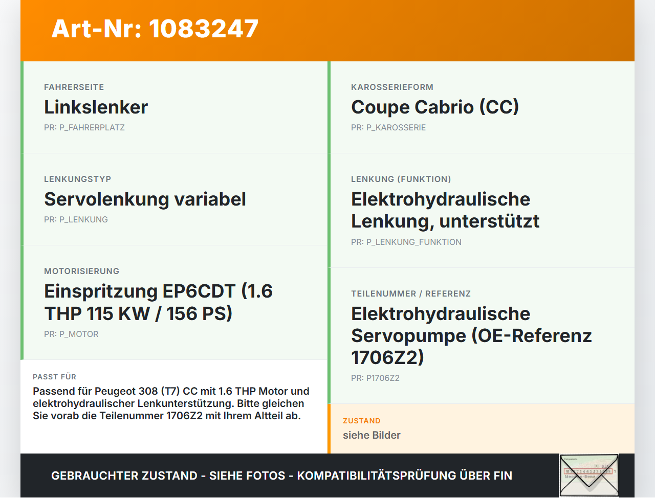 Peugeot 308 CC 07-11 THP 1,6 115KW Elektr. Servopumpe Hydraulikpumpe für Lenkung Peugeot 308 CC 07-11 26.01.2011... Vorschau 3