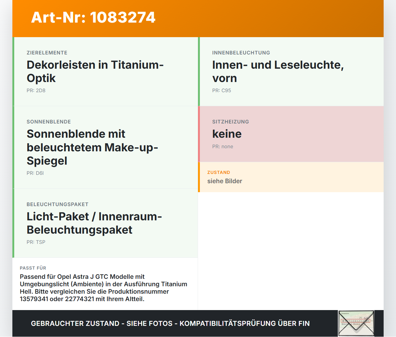Opel Astra J GTC 11-18 Innenleuchte Innenraumleuchte Opel Astra J GTC 11-18 16.11.2011 22774321 gebraucht Vorschau 3