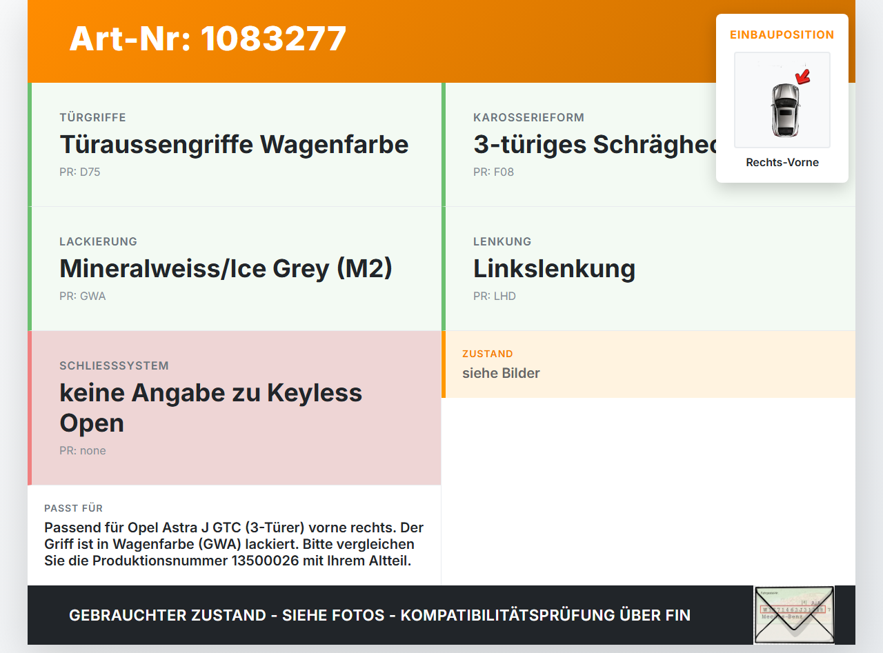 Opel Astra J GTC 11-18 3T Türgriff Griff aussen Rechts Vorne GWA Opel Astra J GTC 11-18 16.11.2011 92233089 gebraucht Vorschau 3