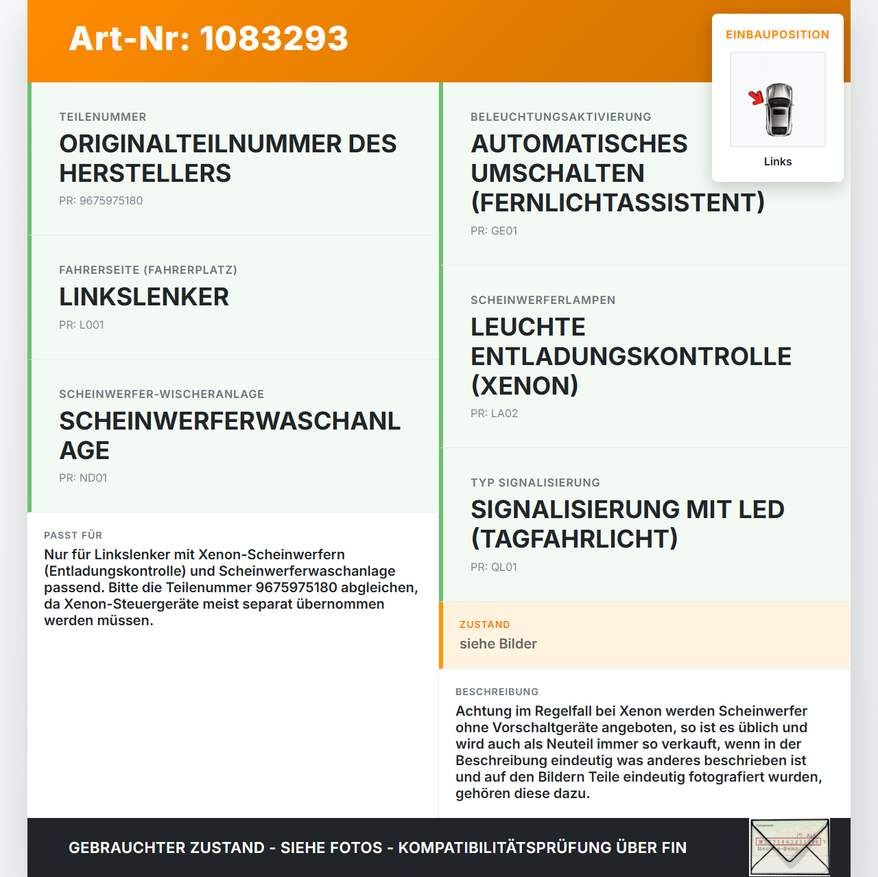 Citroen C4 Picasso II 13-16 Xenon Scheinwerfer Frontscheinwerfer Links Citroen C4 Picasso II 13-16 24.09.2013... Vorschau 3