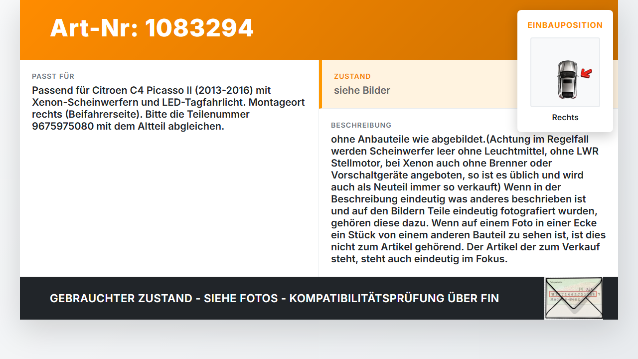 Citroen C4 Picasso II 13-16 Xenon Scheinwerfer Frontscheinwerfer Rechts orig. 1 Citroen C4 Picasso II 13-16... Vorschau 3