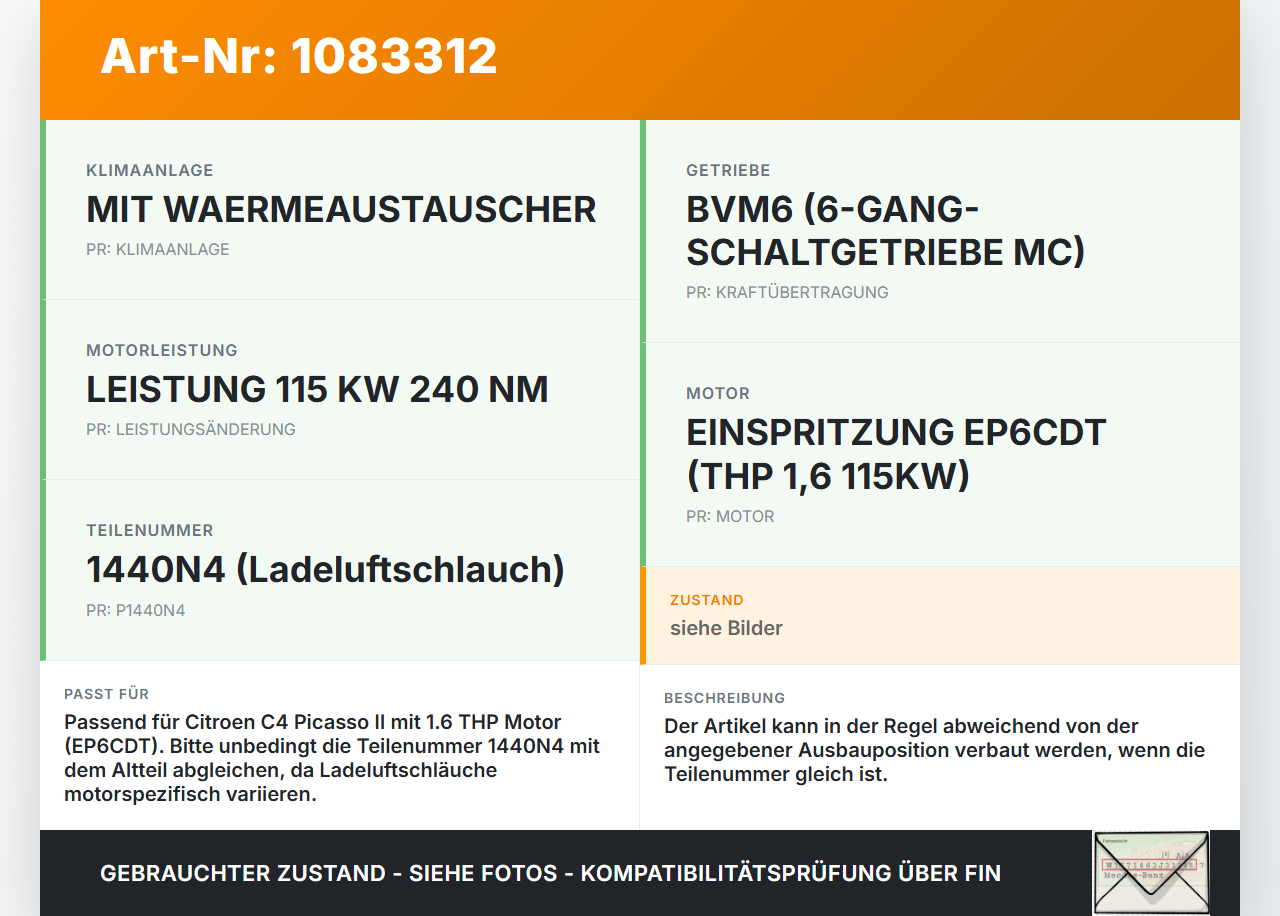 Citroen C4 Picasso II 13-16 THP 1,6 115KW Ansaugrohr Ladeluftschlauch Luftschlauch Citroen C4 Picasso II 13-16... Vorschau 3