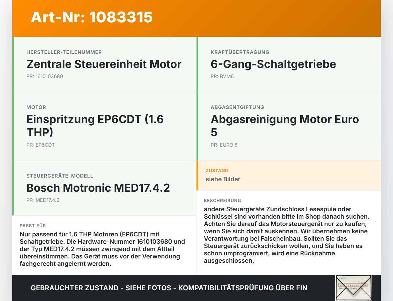 Citroen C4 Picasso II 13-16 THP 1,6 115KW Motorsteuergerät Steuergerät ECU Bosch MED17.4.2 Citroen C4 Picasso II... Vorschau 3