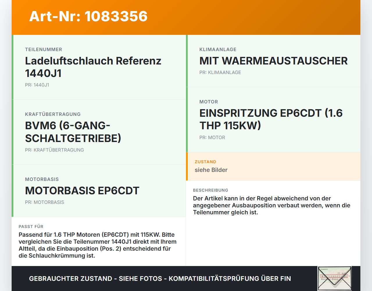Citroen C4 Picasso II 13-16 THP 1,6 115KW Ansaugrohr Ladeluftschlauch Luftschlauch Pos.2 Citroen C4 Picasso II... Vorschau 3