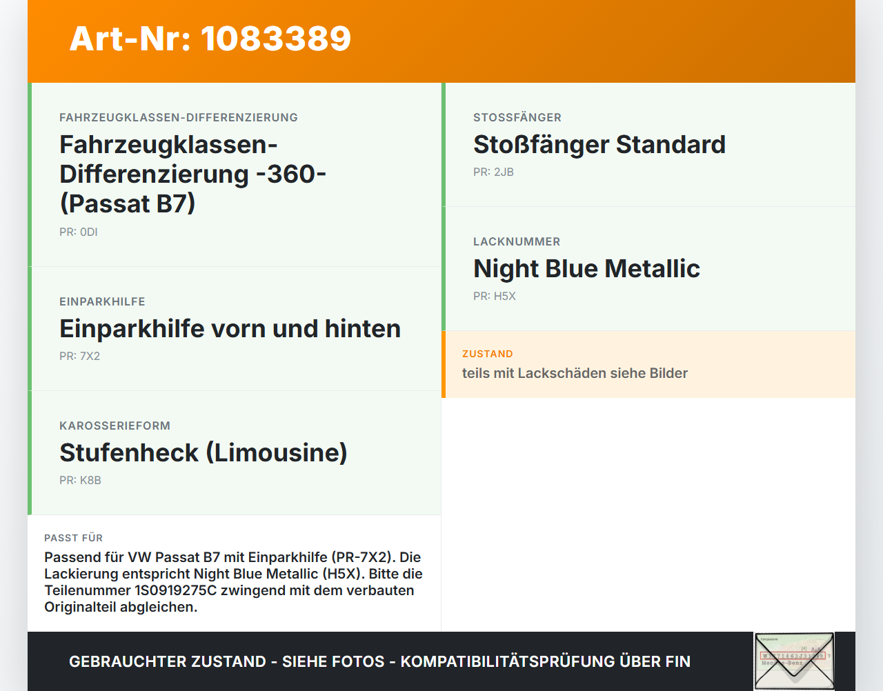 VW Passat 3C B7 10-14 Abstands Sensor Parksensor PDC V1 VW Passat 3C B7 10-14 22.02.2014 1S0919275C 1S0919275... Vorschau 3
