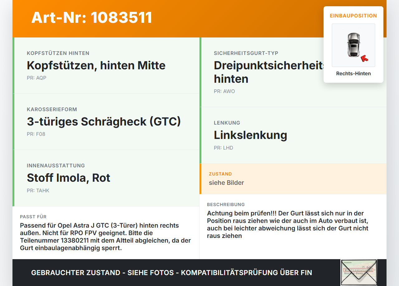 Opel Astra J GTC 11-18 3T Sicherheitsgurt Gurt Dreipunktgurt Rechts Hinten Opel Astra J GTC 11-18 16.11.2011... Vorschau 3