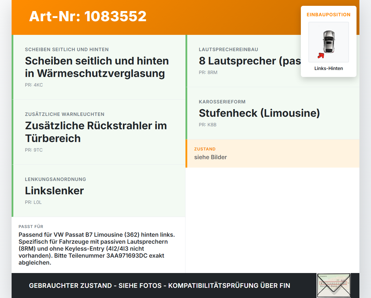 VW Passat 3C B7 10-14 Lim Kabelbaum für Tür und Fensterheber Links Hinten VW Passat 3C B7 10-14 22.02.2014... Vorschau 3