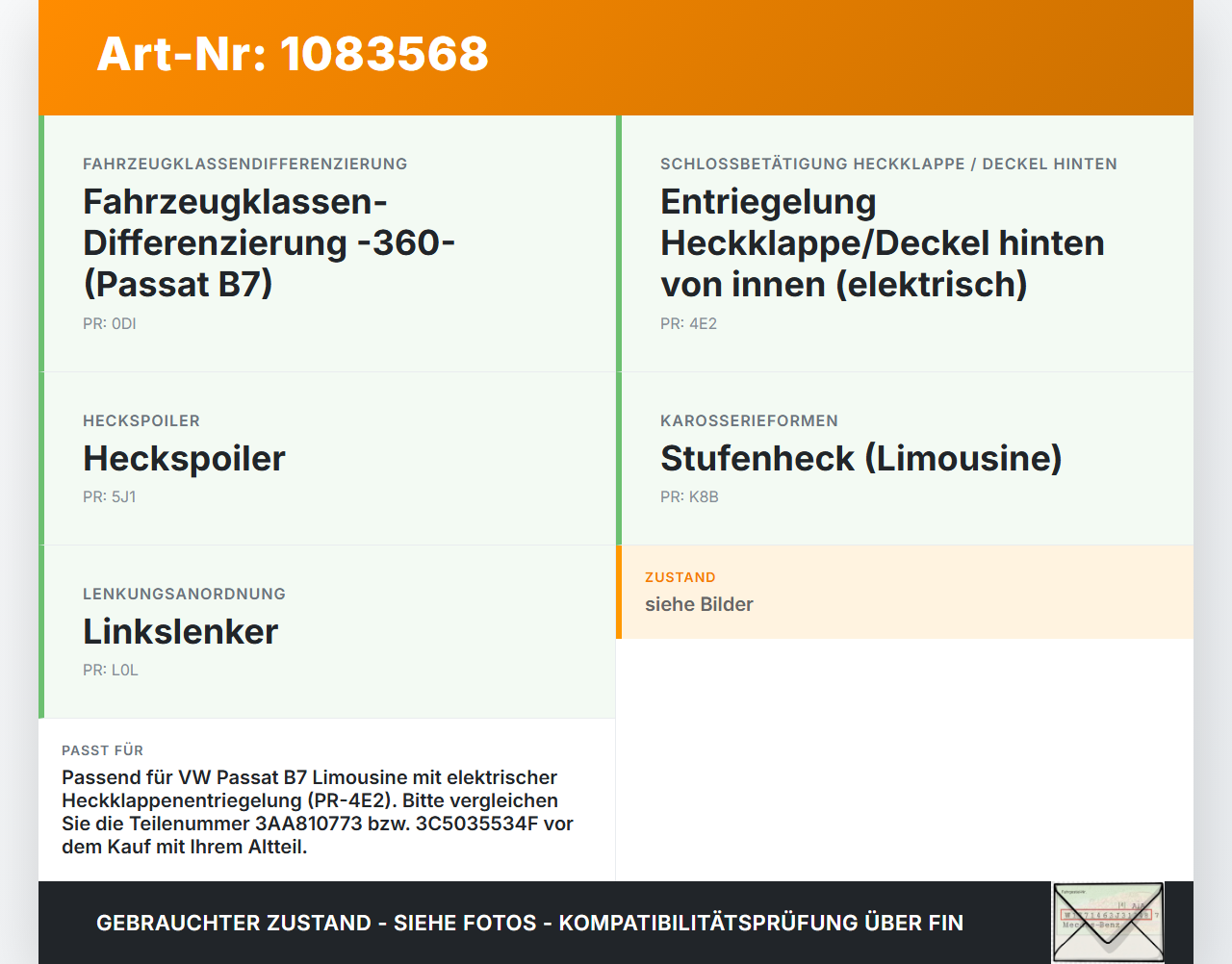 VW Passat 3C B7 10-14 Lim ZV Stellmotor Heckklappe Heckklappenschloss VW Passat 3C B7 10-14 22.02.2014 3AA810773... Vorschau 3