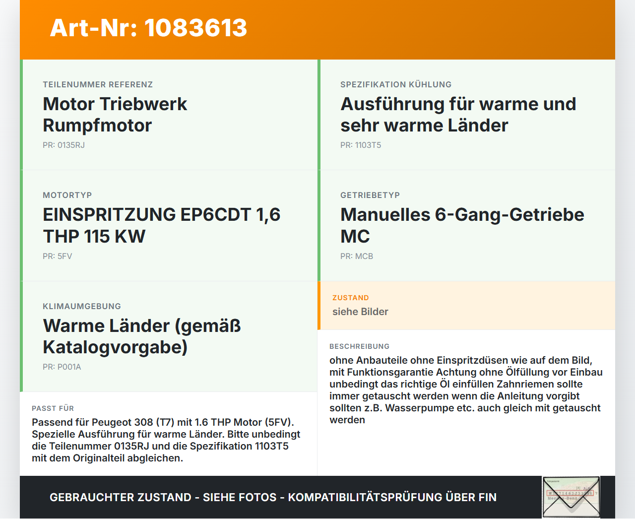 Peugeot 308 CC 07-11 THP 1,6 115KW 5FV Motor Triebwerk Peugeot 308 CC 07-11 26.01.2011 0135RJ gebraucht Vorschau 3