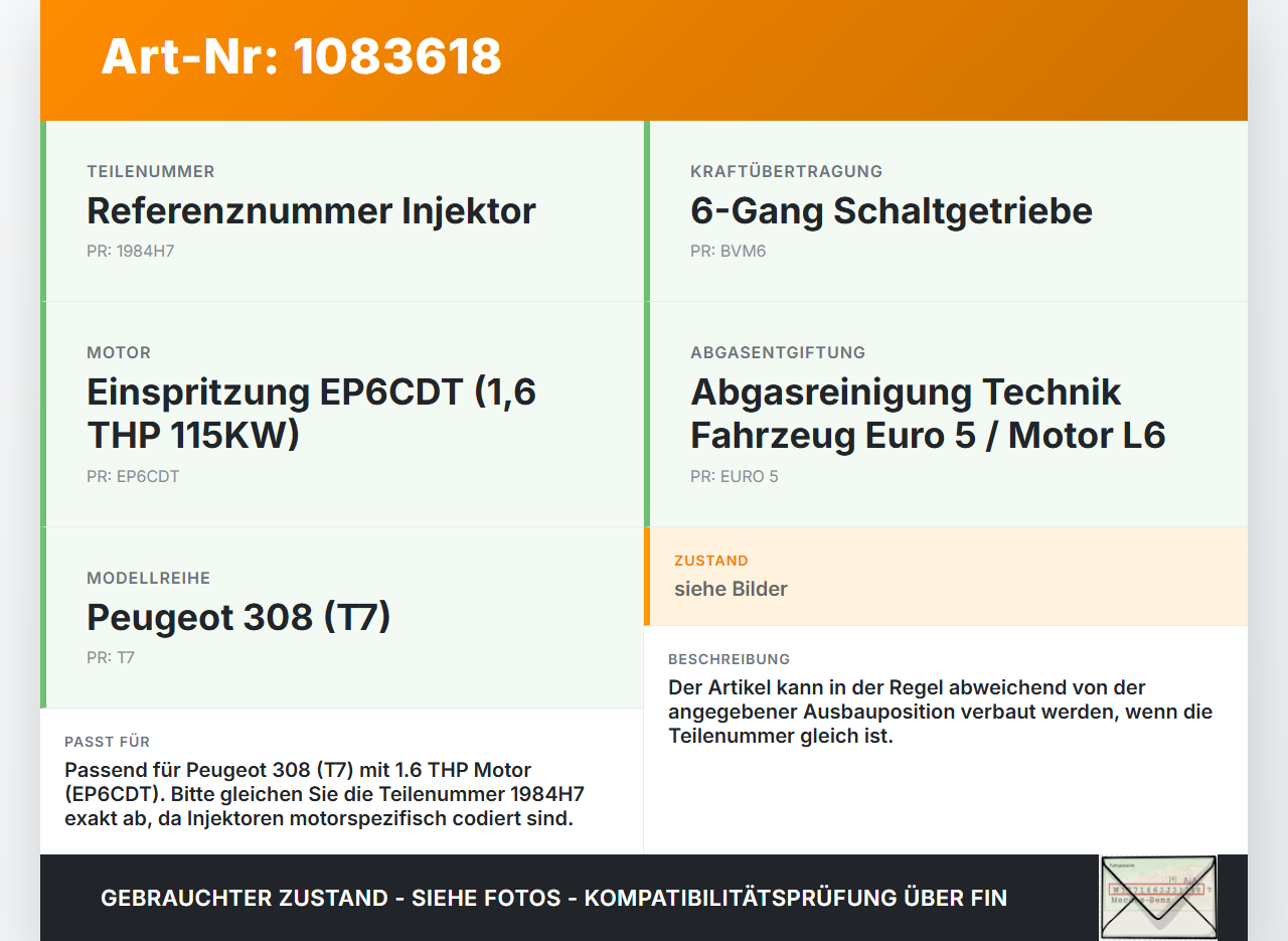 Peugeot 308 CC 07-11 THP 1,6 115KW Injektor Einspritzdüse Zyl.2 Peugeot 308 CC 07-11 26.01.2011 1984H7 75916280-03... Vorschau 3
