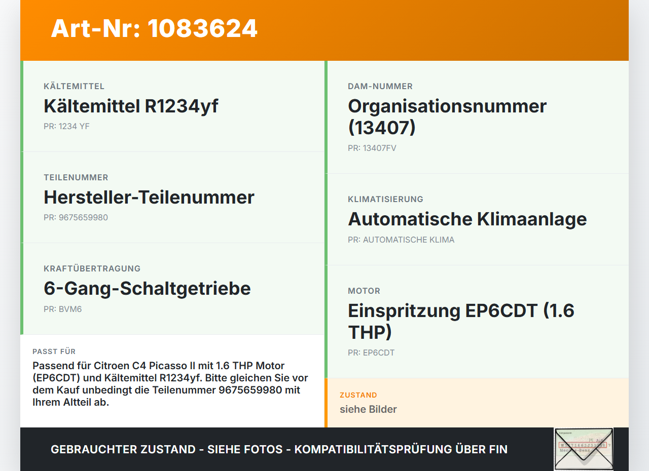 Citroen C4 Picasso II 13-16 THP 1,6 115KW Klimakompressor Klima Kompressor Citroen C4 Picasso II 13-16 24.09.2013... Vorschau 3