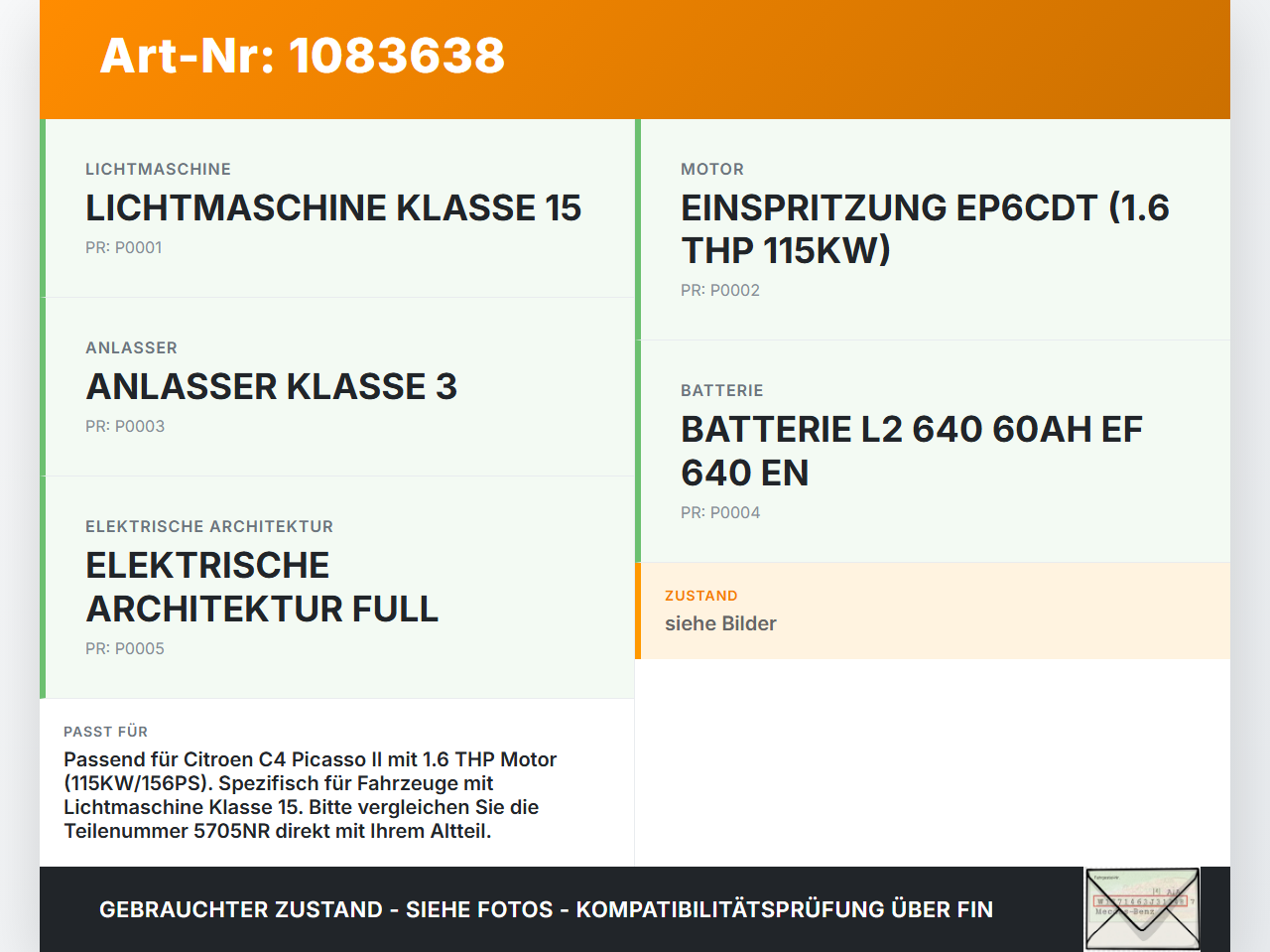 Citroen C4 Picasso II 13-16 THP 1,6 115KW Lichtmaschine Generator Citroen C4 Picasso II 13-16 24.09.2013 5705NR... Vorschau 3
