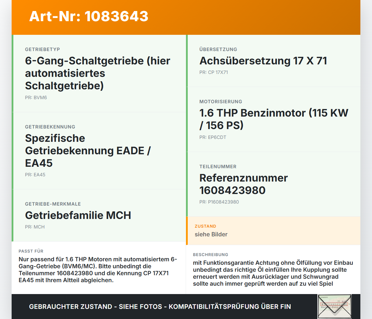 Citroen C4 Picasso II 13-16 THP 1,6 115KW BVM6 Automatisiertes Schaltgetriebe Getriebe Citroen C4 Picasso II 13-16... Vorschau 3