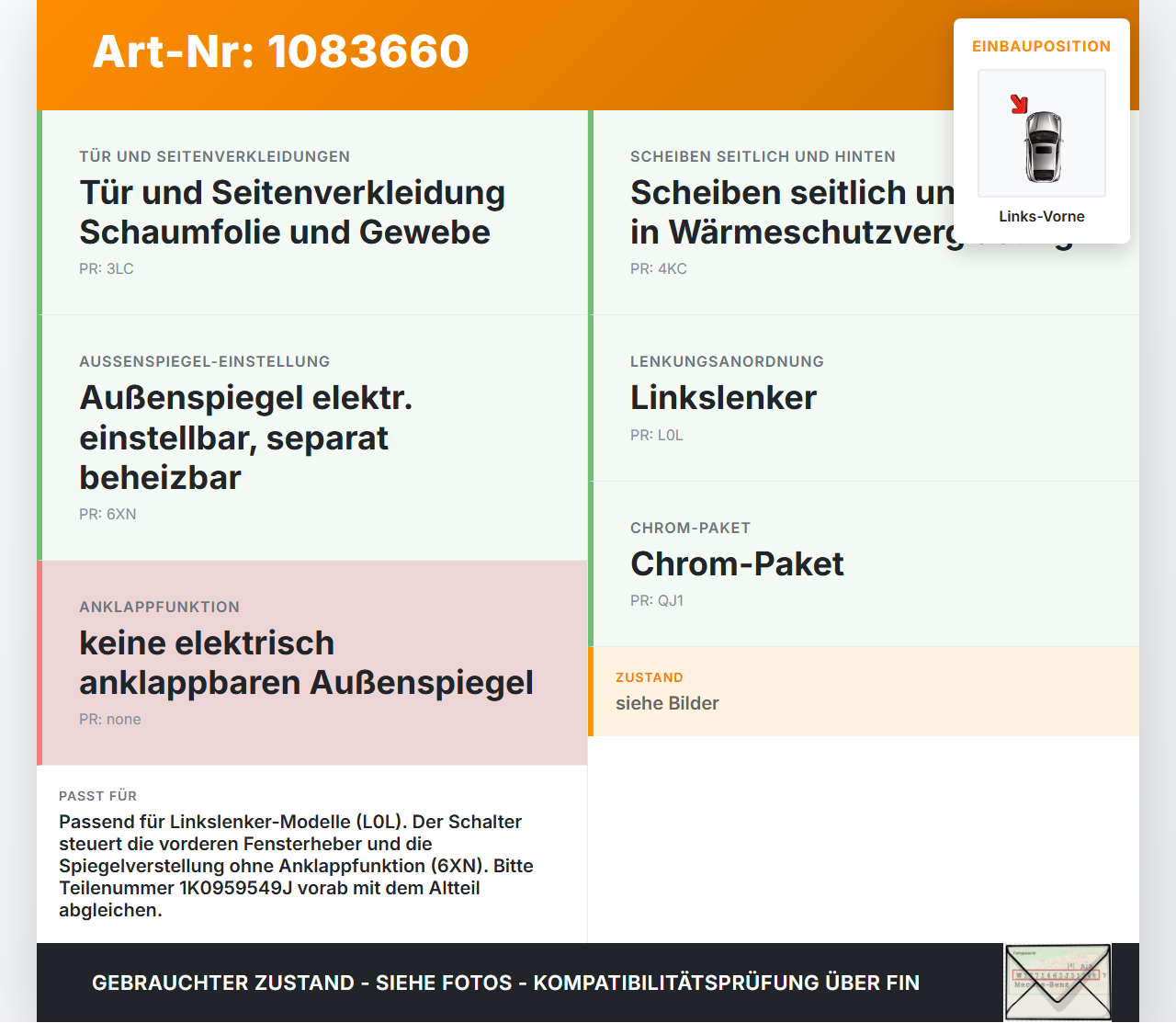 VW Passat 3C B7 10-14 Lim Fensterheberschalter Schalter Links Vorne Spiegelverstellung VW Passat 3C B7 10-14... Vorschau 3
