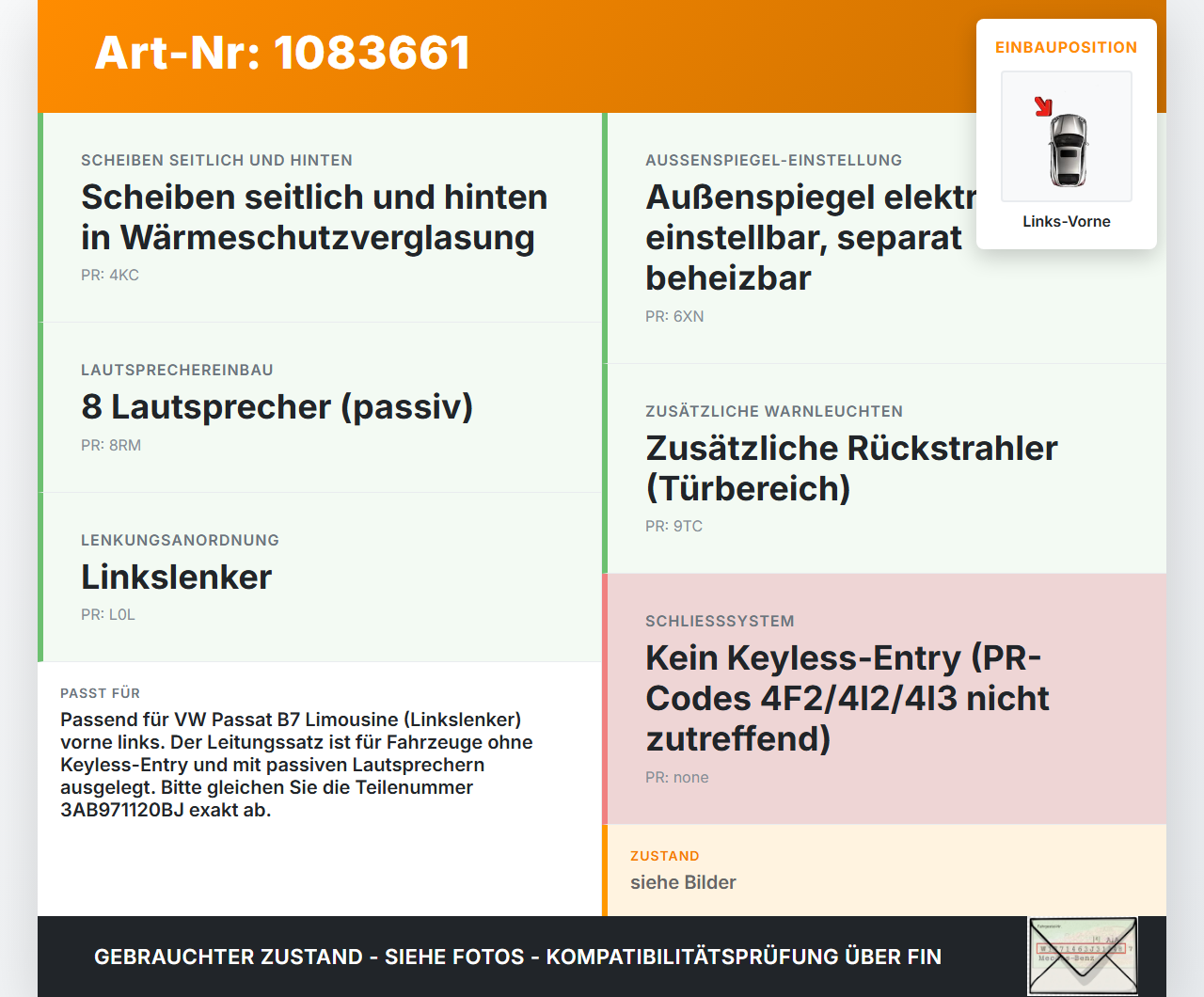 VW Passat 3C B7 10-14 Lim Kabelbaum für Tür und Fensterheber Links Vorne VW Passat 3C B7 10-14 22.02.2014... Vorschau 3