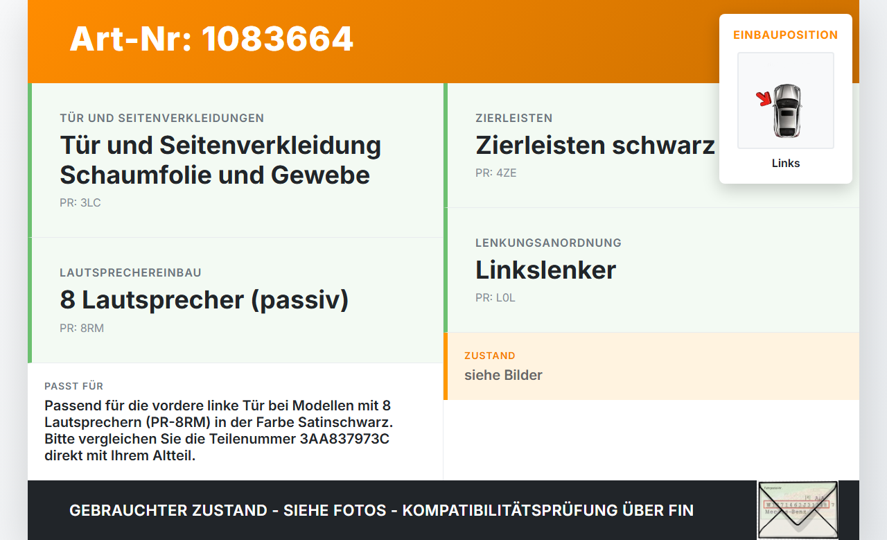VW Passat 3C B7 10-14 Lautsprecherblende Lautsprecher Hochtöner Links Blende VW Passat 3C B7 10-14 22.02.2014... Vorschau 3