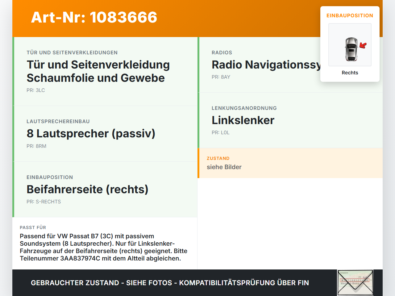 VW Passat 3C B7 10-14 Lautsprecherblende Lautsprecher Hochtöner Rechts Blende VW Passat 3C B7 10-14 22.02.2014... Vorschau 3