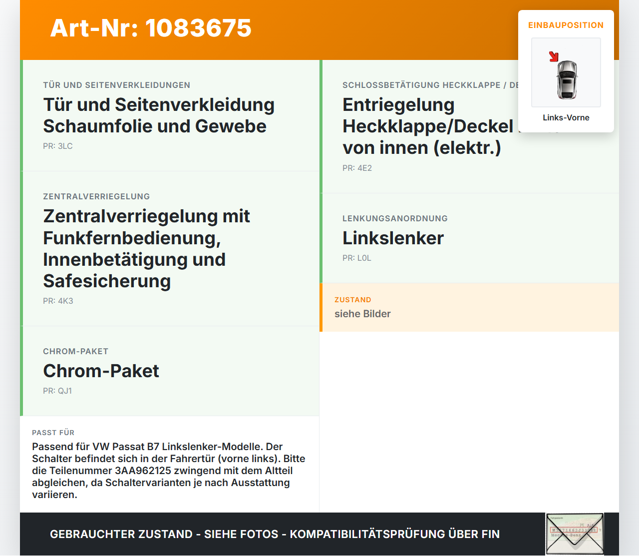 VW Passat 3C B7 10-14 Schalter Zentralverriegelung Verriegelung Links Vorne VW Passat 3C B7 10-14 22.02.2014... Vorschau 3