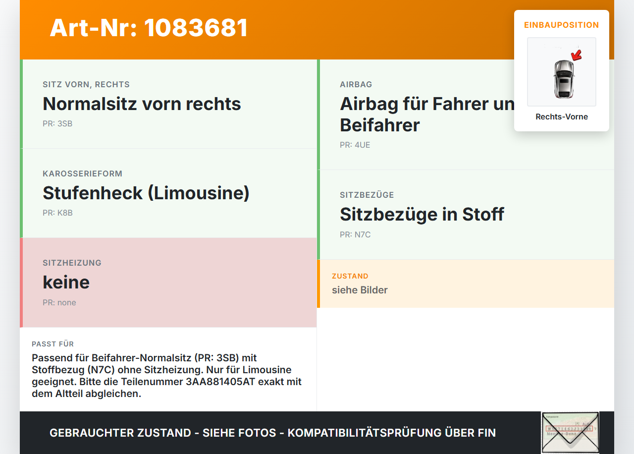VW Passat 3C B7 10-14 Lim Sitzbezug Sitzpolster für Beifahrersitz Rechts Vorne VW Passat 3C B7 10-14 22.02.2014... Vorschau 3