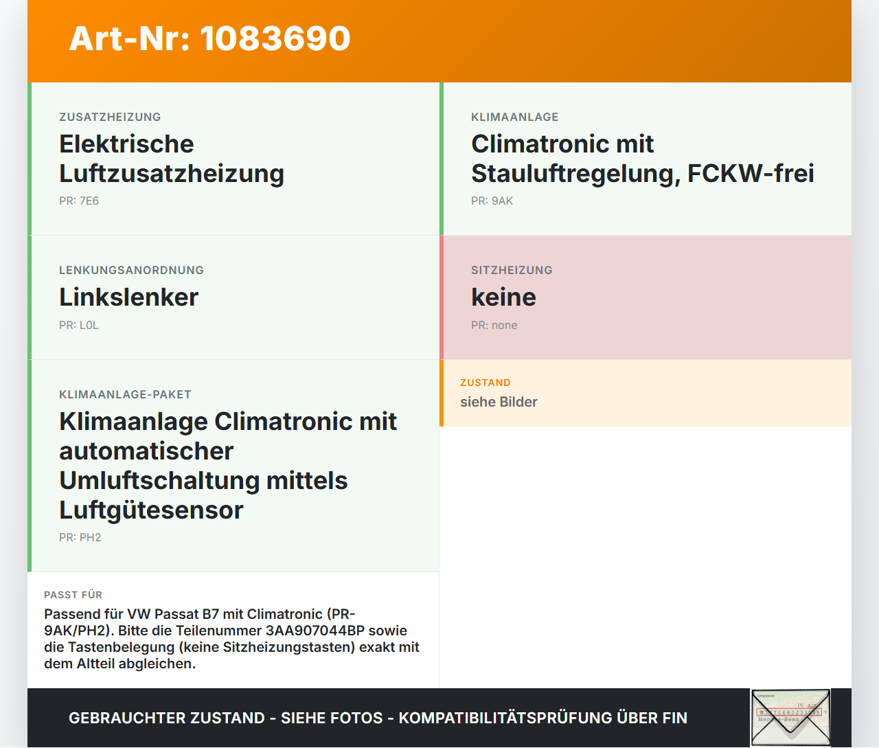 VW Passat 3C B7 10-14 Bedienteil Bedienelement Heizung Klimabedienteil VW Passat 3C B7 10-14 22.02.2014 3AA907044BP... Vorschau 3