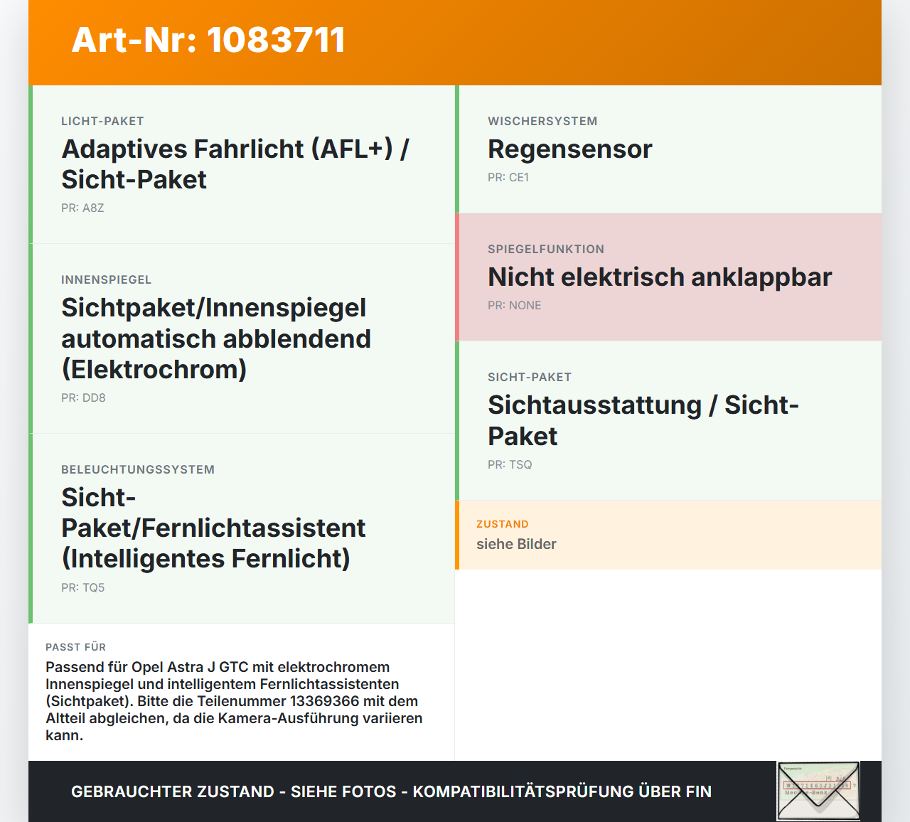 Opel Astra J GTC 11-18 Innenspiegel Rückspiegel Spiegel Innen Elektrochrom Opel Astra J GTC 11-18 16.11.2011... Vorschau 3