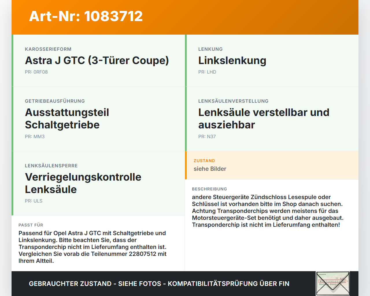 Opel Astra J GTC 11-18 Zündschloss 1x Schlüssel Türschliesszylinder Li Vo Opel Astra J GTC 11-18 16.11.2011... Vorschau 3