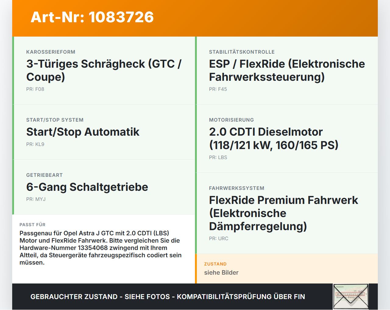Opel Astra J GTC 11-18 Steuergerät ECU Modul SG Opel Astra J GTC 11-18 16.11.2011 13354068 gebraucht Vorschau 3