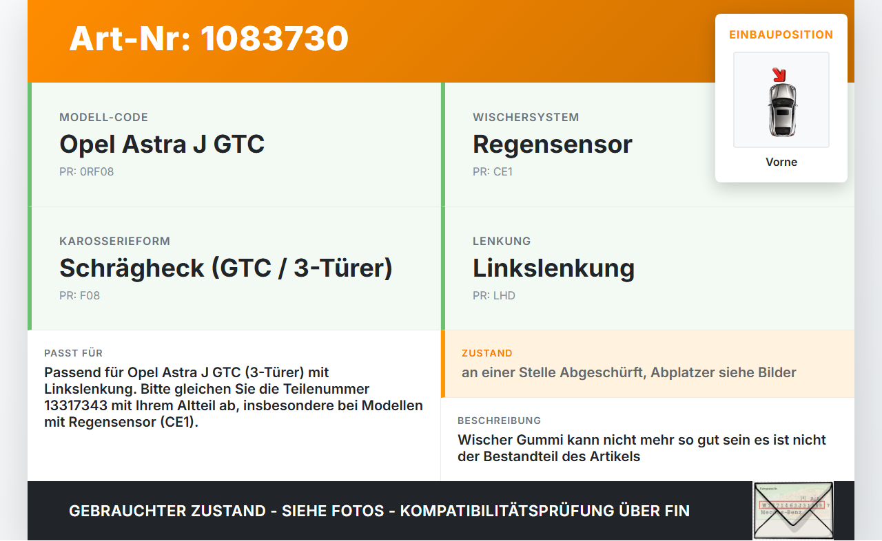 Opel Astra J GTC 11-18 2x Scheibenwischer Wischarm Vorne Opel Astra J GTC 11-18 16.11.2011 13317343 gebraucht Vorschau 3