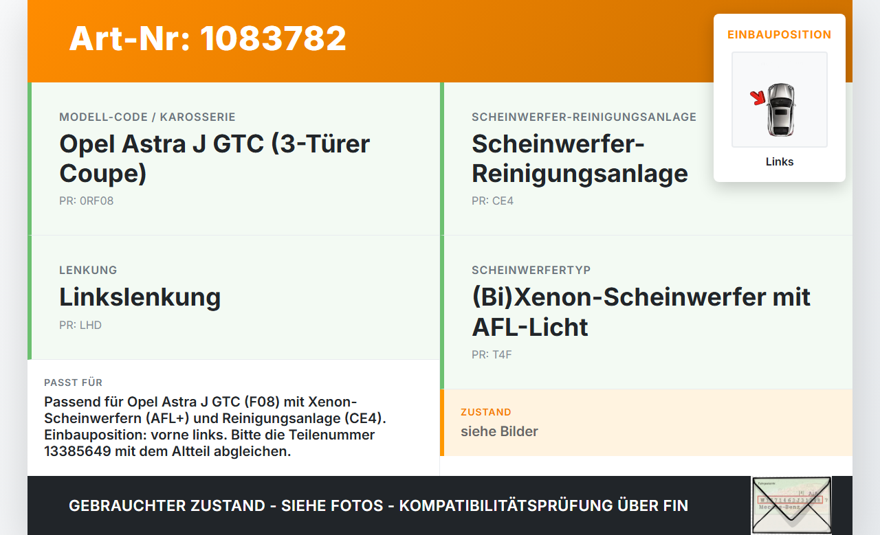 Opel Astra J GTC 11-18 Waschdüse Hubzylinder SRA für Scheinwerfer Links Opel Astra J GTC 11-18 16.11.2011 13385649... Vorschau 3