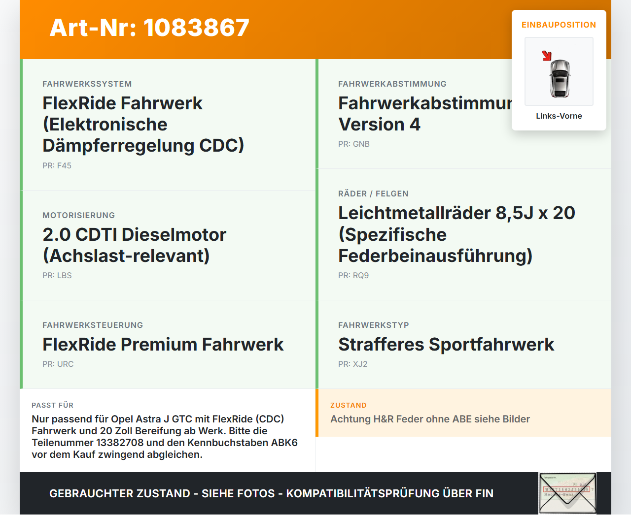 Opel Astra J GTC 11-18 3 Türer Stossdämpfer Federbein Vorne Links CDC IDS+ Opel Astra J GTC 11-18 16.11.2011... Vorschau 3
