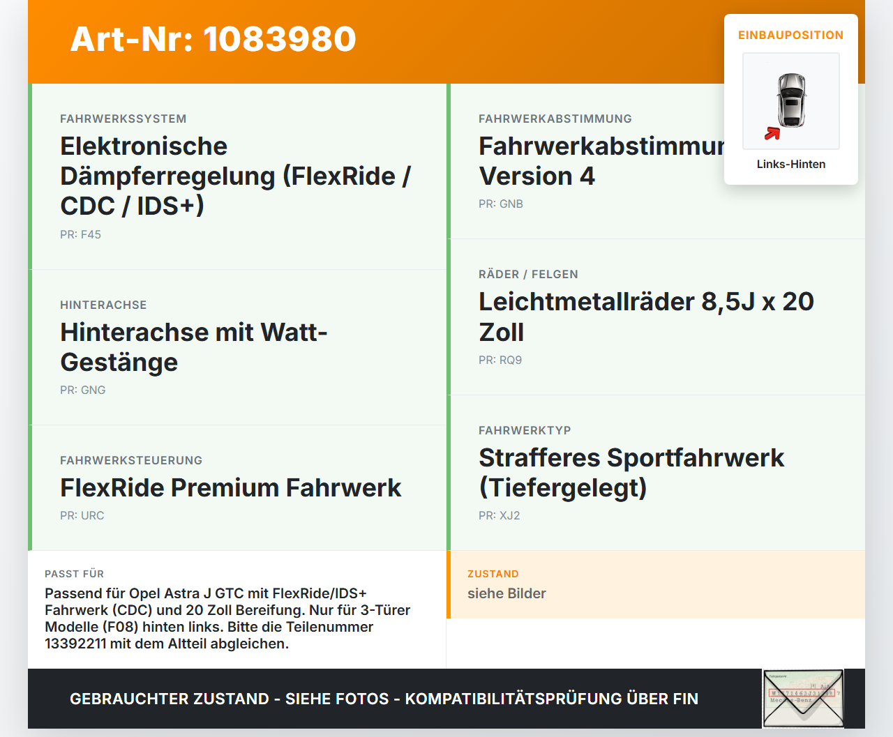 Opel Astra J GTC 11-18 3 Türer Stoßdämpfer Stossdämpfer Federbein Dämpfer Links Hinten CDC IDS+ Opel Astra J GTC... Vorschau 3