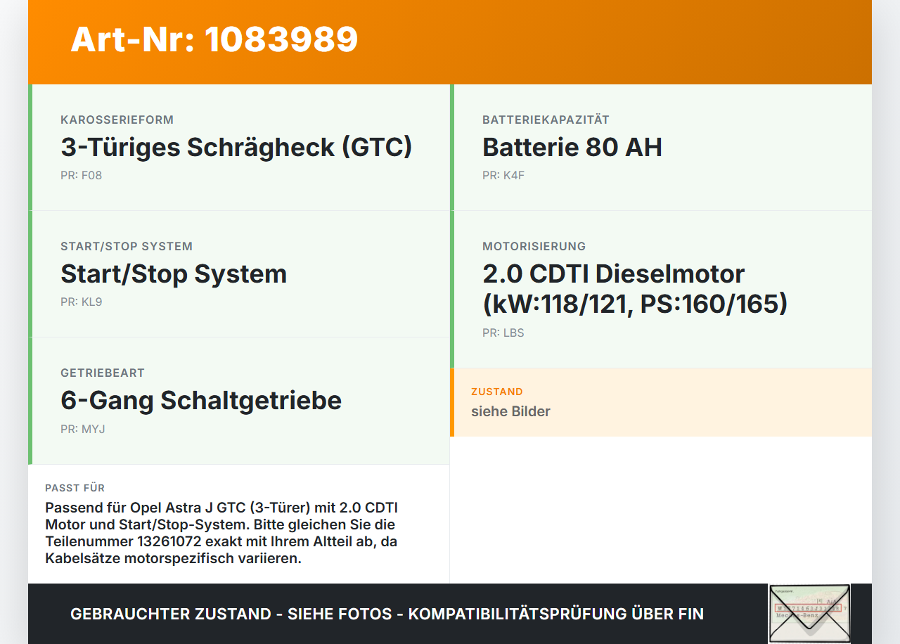 Opel Astra J GTC 11-18 3 Türer Kabelbaum für Kraftstofftank Opel Astra J GTC 11-18 16.11.2011 13261072 gebraucht Vorschau 3