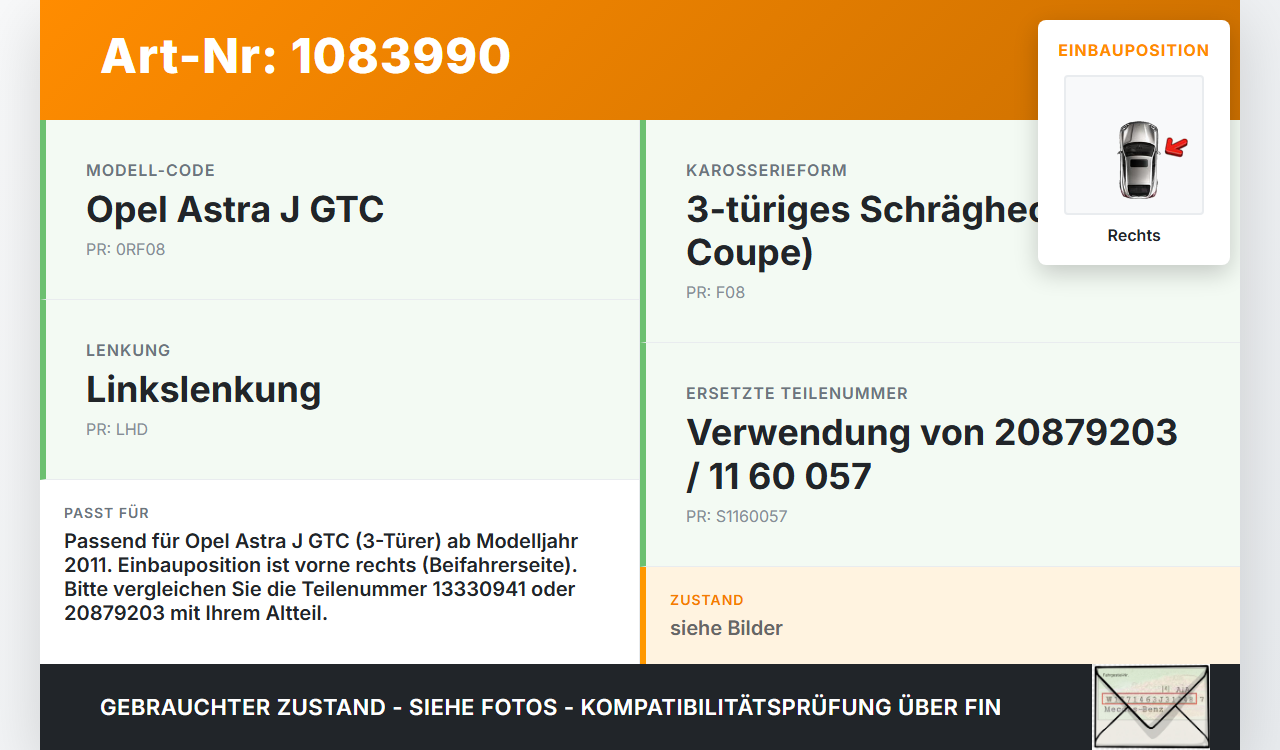 Opel Astra J GTC 11-18 3 Türer Scharnier für Motorhaube Motorhaubenscharnier Rechts Opel Astra J GTC 11-18... Vorschau 3