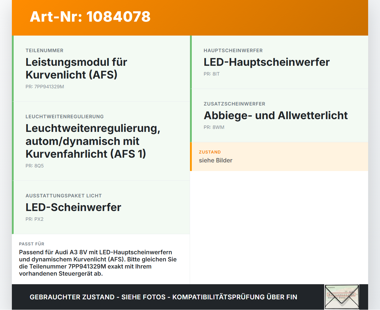 Audi A3 8V 12-16 Steuergerät ECU SG AFS Leistungsmodul Audi A3 8V 12-16 17.06.2016 7PP941329M 5DF010114-62 gebraucht Vorschau 3