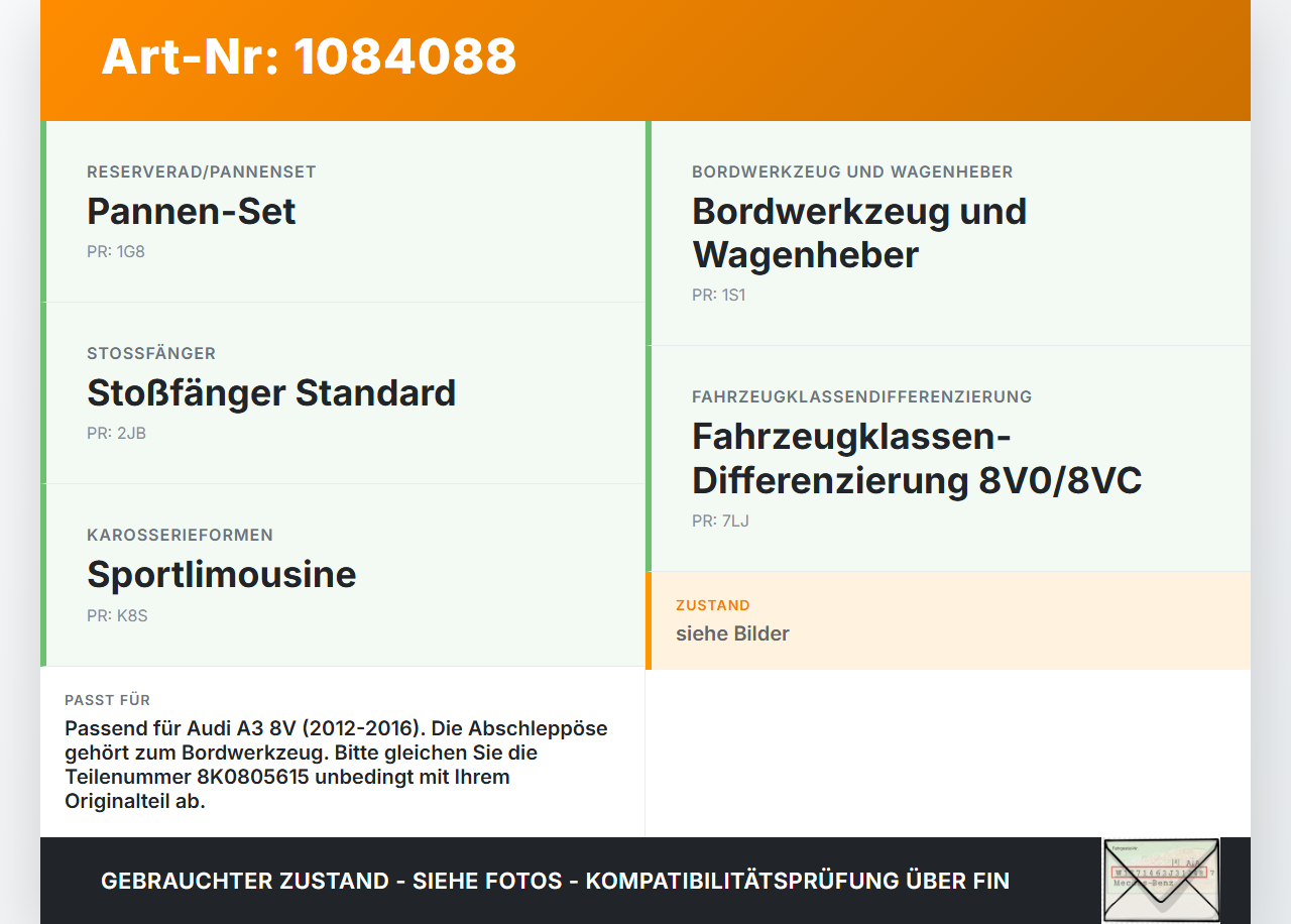 Audi A3 8V 12-16 Abschleppöse Abschlepphaken Audi A3 8V 12-16 17.06.2016 8K0805615 gebraucht Vorschau 3
