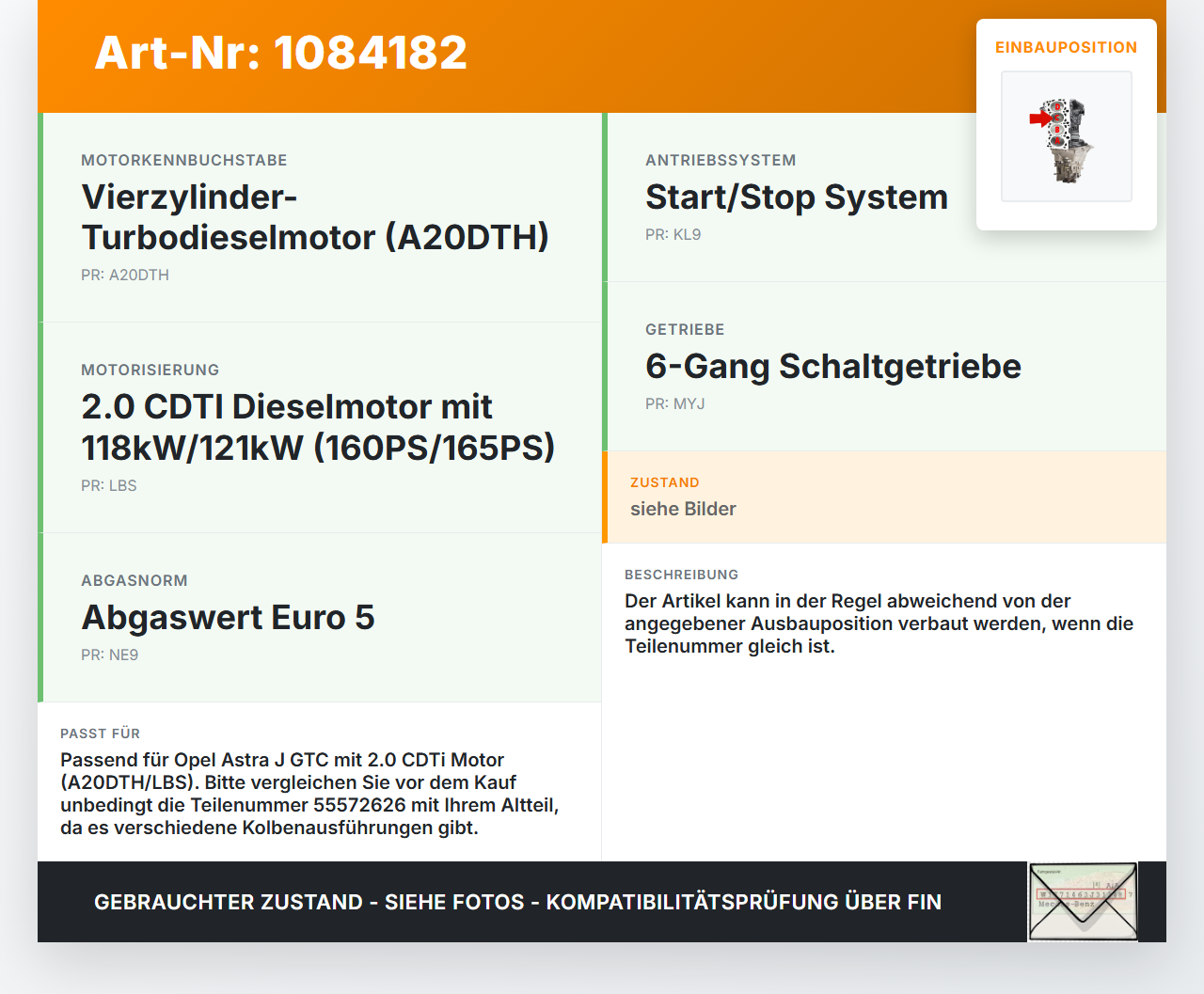 Opel Astra J GTC 11-18 CDTi 2,0 121KW A20DTH Kolben mit Pleuel Pleuelstange Motorkolben Kolbenstange Pos C Opel... Vorschau 3