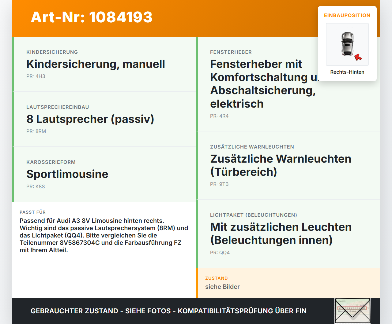 Audi A3 8V 12-16 Lim Türverkleidung Türpappe Innenverkleidung Rechts Hinten Audi A3 8V 12-16 17.06.2016 8V5867304C... Vorschau 3