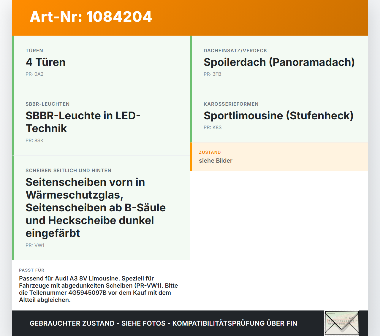 Audi A3 8V 12-16 Lim Dritte 3. Bremsleuchte Bremslicht Zusatzbremsleuchte Audi A3 8V 12-16 17.06.2016 4G5945097B... Vorschau 3