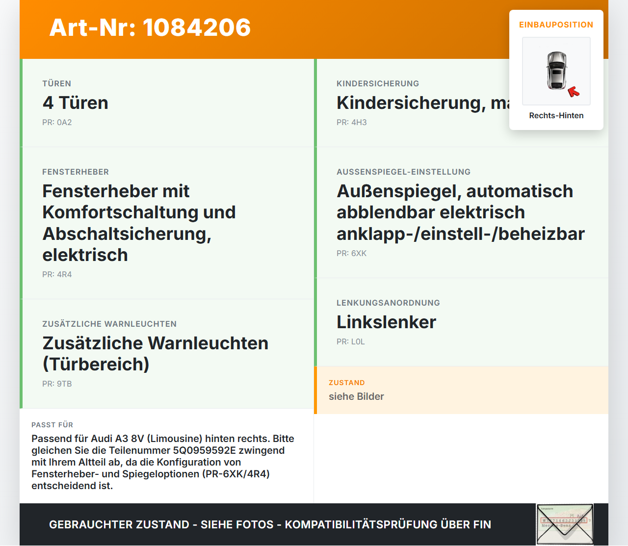 Audi A3 8V 12-16 SG Steuergerät für Tür Airbag Rechts Hinten Audi A3 8V 12-16 17.06.2016 5Q0959592E 5Q0959395E... Vorschau 3