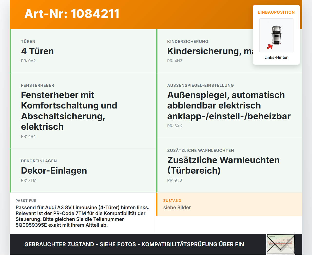 Audi A3 8V 12-16 Steuergerät ECU Modul SG für Tür Links Hinten Audi A3 8V 12-16 17.06.2016 5Q0959395E 5Q0959395B... Vorschau 3