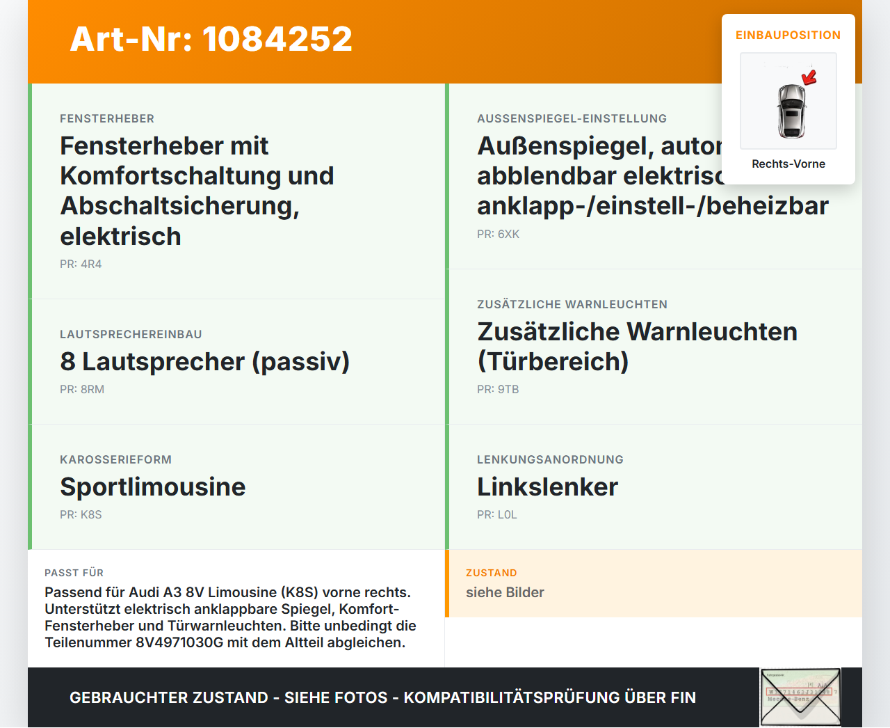 Audi A3 8V 12-16 Lim Kabelbaum Türkabelbaum Leitungssatz Tür Rechts Vorne Audi A3 8V 12-16 17.06.2016 8V4971030G... Vorschau 3