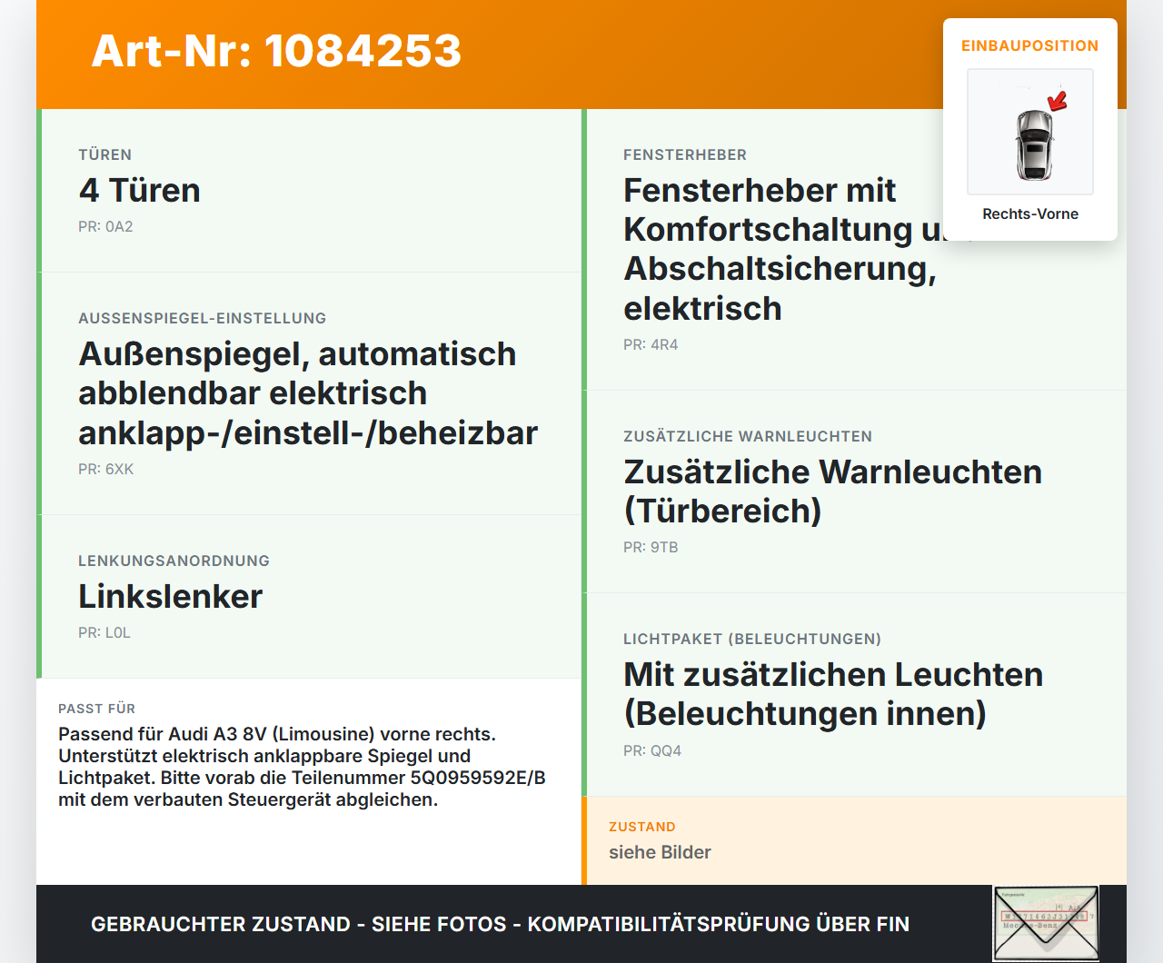 Audi A3 8V 12-16 SG Steuergerät für Tür Airbag Rechts Vorne Audi A3 8V 12-16 17.06.2016 5Q0959592E 5Q0959592B gebraucht Vorschau 3