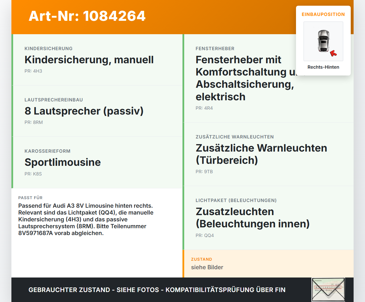 Audi A3 8V 12-16 Lim Kabelbaum Leitungssatz für Tür und Fensterheber Hinten Rechts Audi A3 8V 12-16 17.06.2016... Vorschau 3