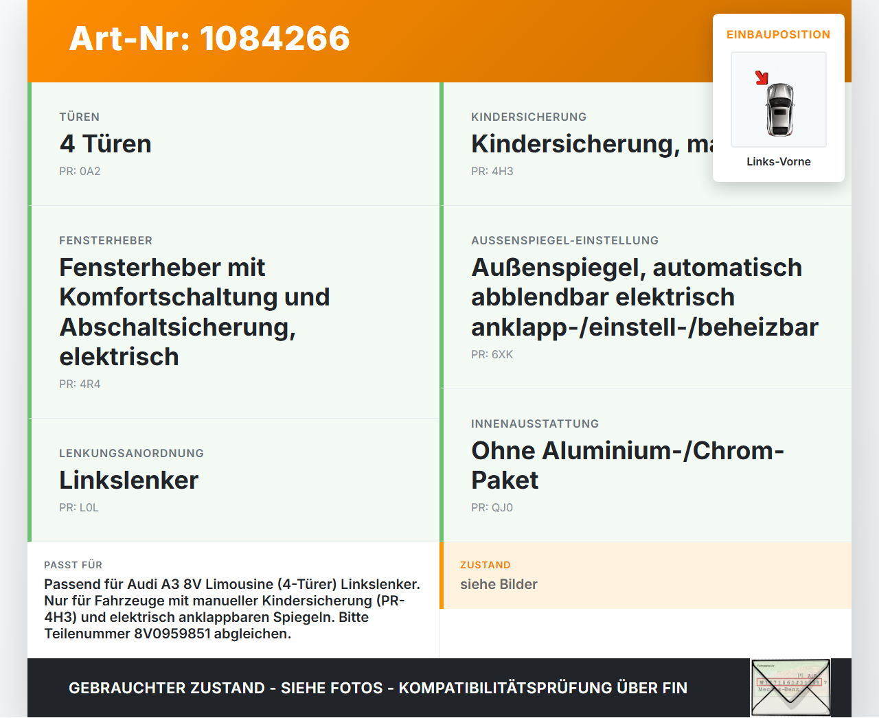 Audi A3 8V 12-16 Lim Fensterheberschalter Schalter Fensterheber 4-fach Links Vorne Audi A3 8V 12-16 17.06.2016... Vorschau 3